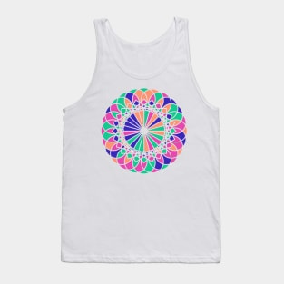 Random geometric repeated elements in round ornament in bright neon colors Tank Top